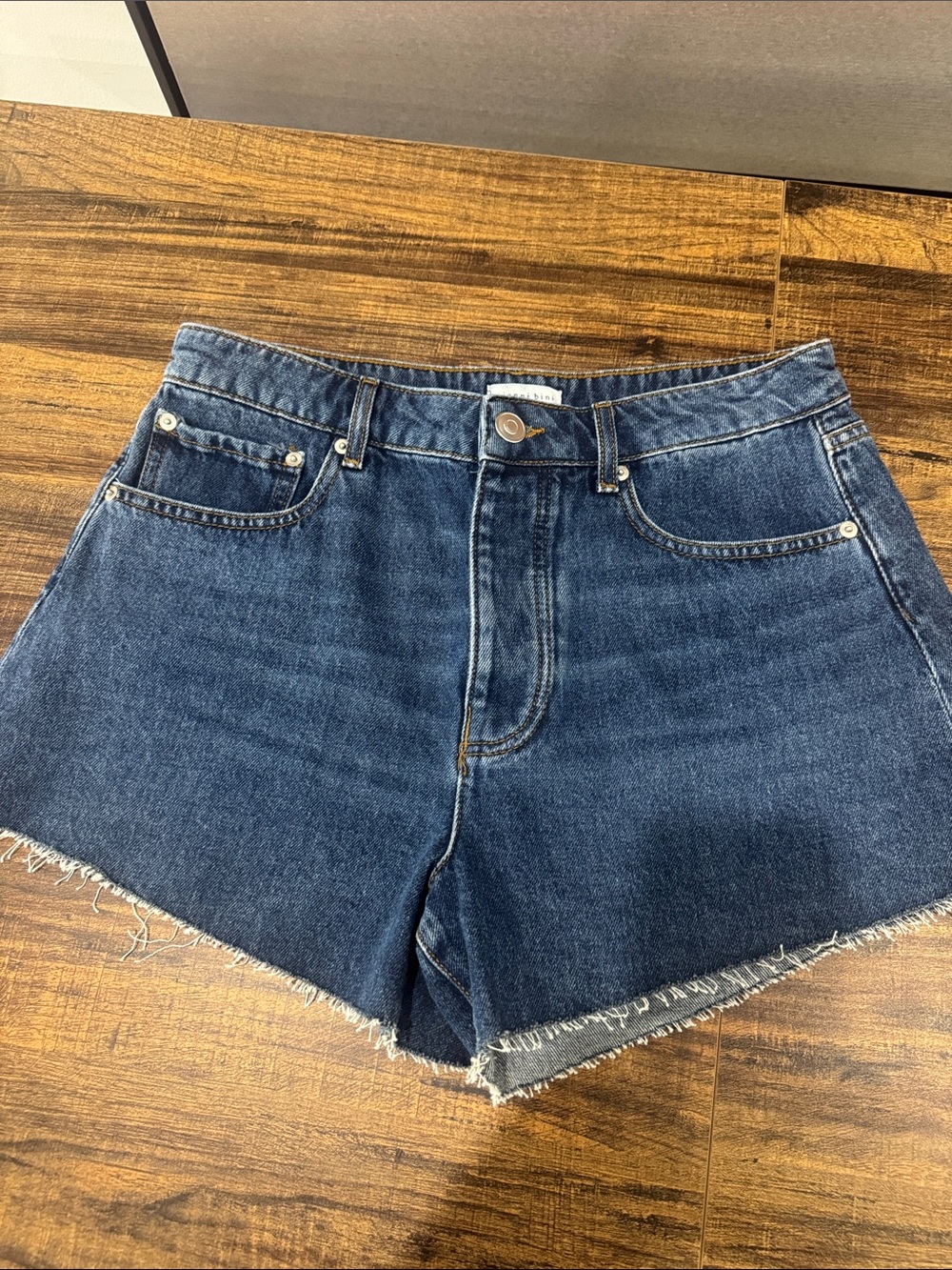 Gianni Bini Dark Blue High-Rise Frayed Hem Jean Shorts